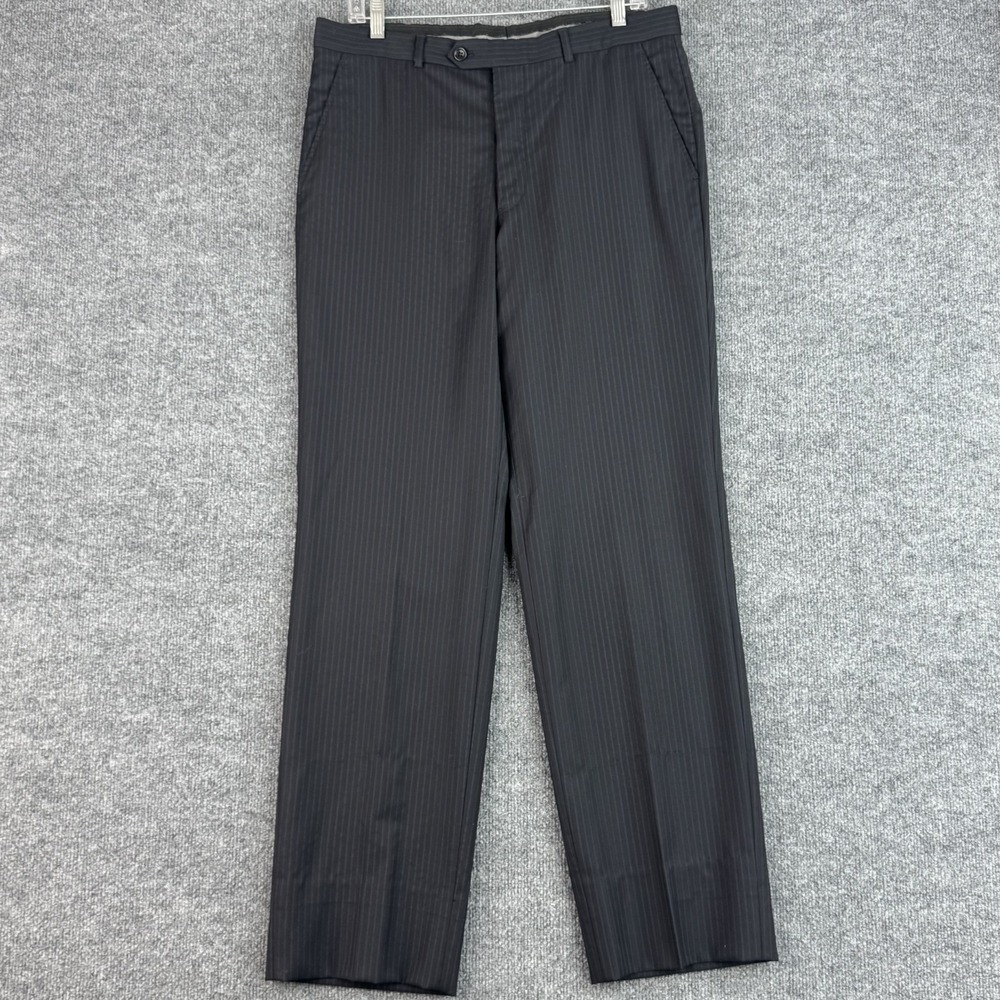Armani Collezioni Dress Pants Mens 34x32 Black Gray Pinstripe Wool Blend 42R